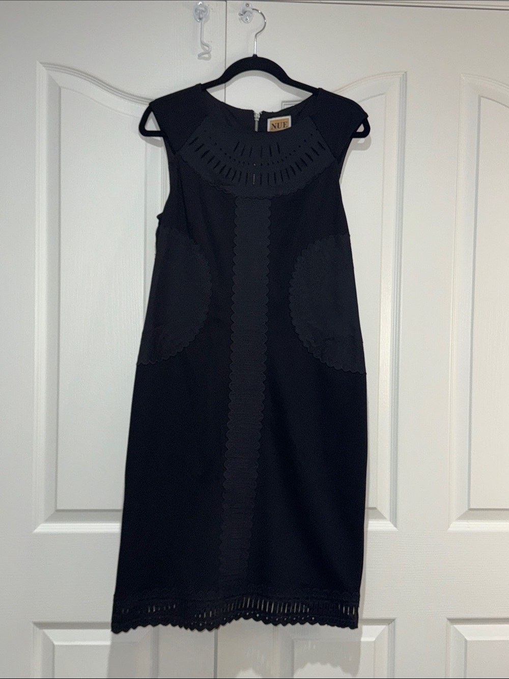 NUE by Shani Black Laser Cut Eyelet Sheath Dress | Size 10